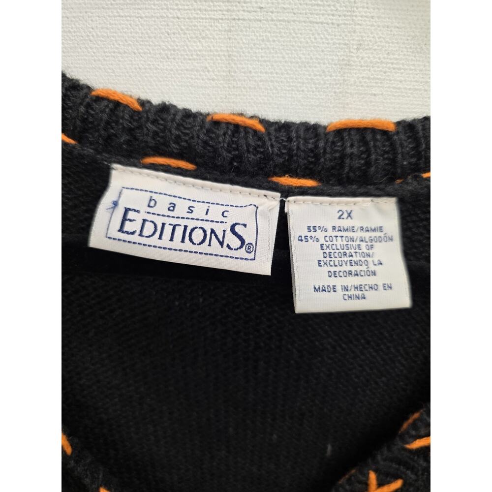 Vintage 90s Basic Editions 2X Halloween Black Sweater Vest Fall Pumpkins - Picture 4 of 9